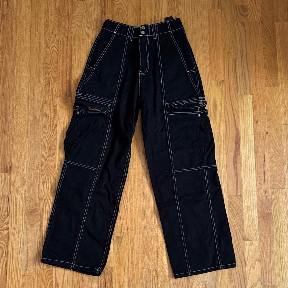BDG Black Cargo Pants with White Stitching (RU Slouchy Skate Jean)